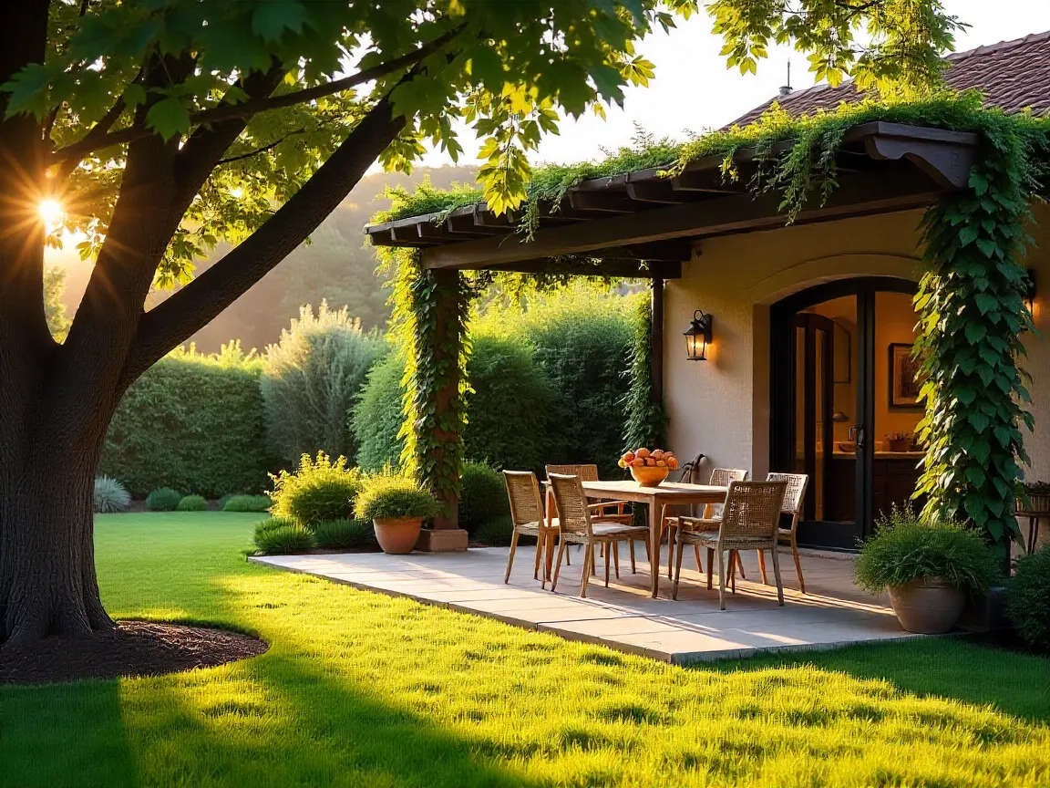 Modern garden landscape design with natural elements